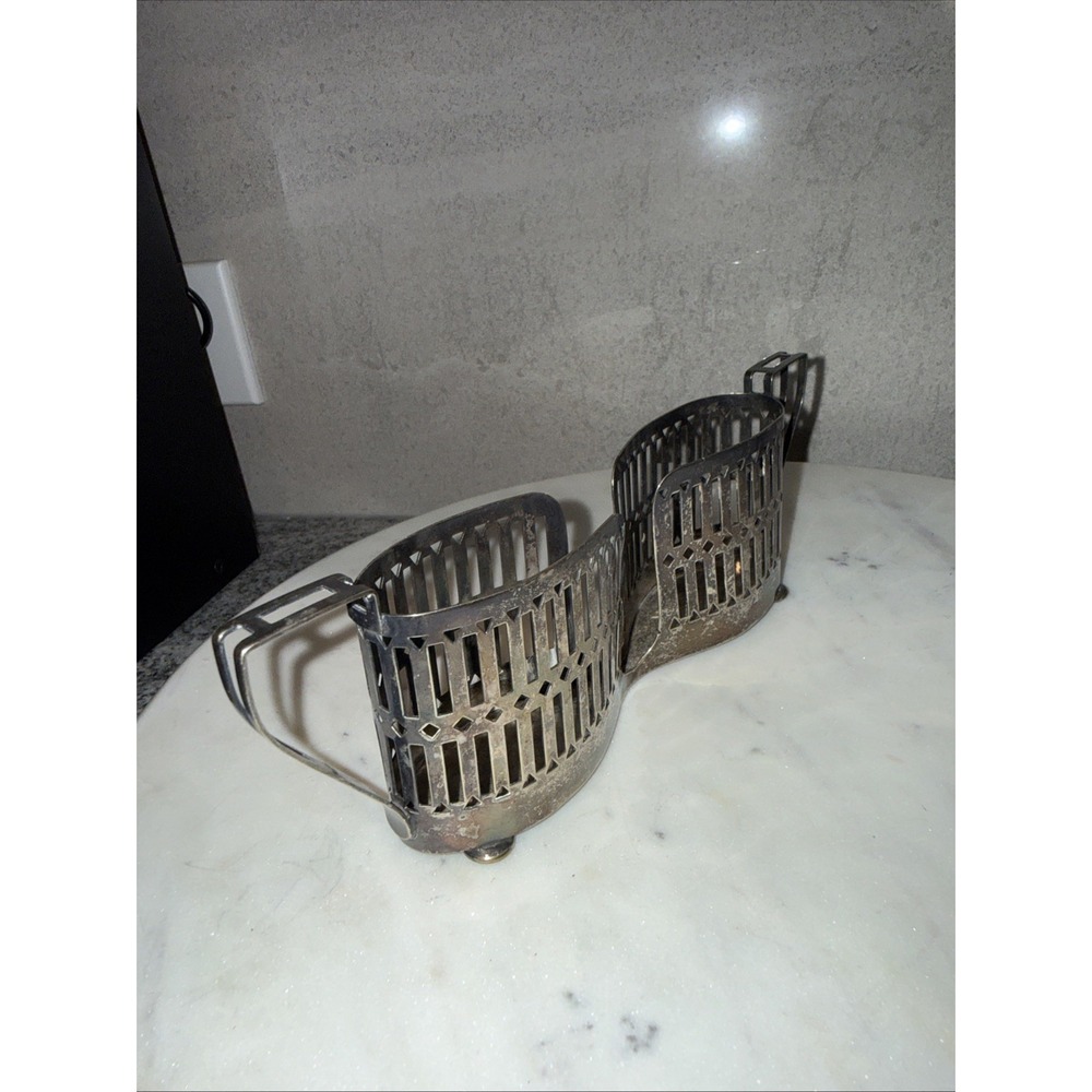 Vtg Apollo EPNS Bernard Rice's Sons Silver Plated Double Spoon Holder Basket USA - Picture 3 of 10